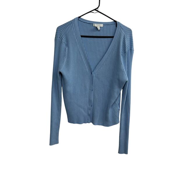 H&M Blue Ribbed Knit Cardigan Sweater XXL V-Neck Button Front Layering - Picture 1 of 7